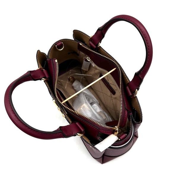 Michael Kors Reed Small Satchel Crossbody Bag & LG Double Zip Wallet Dark Cherry - Picture 9 of 16